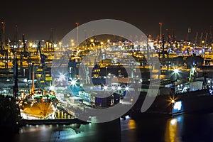 Port of Hamburg at night from Above