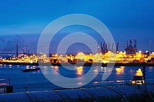 Port of Hamburg on the river Elbe in Germany in the morning