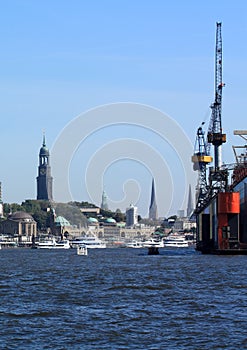 Port of Hamburg with St. Michaelis Church