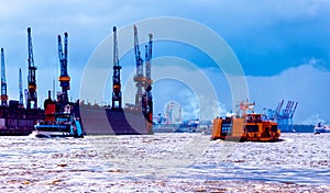 Port of Hamburg, view from the Landungsbruecken, Germany