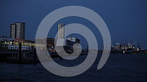 Port of Hamburg view from water at night,