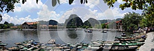 Port harbor boat for vietnamese people and foreign travelers use service travel visit Tam Coc Bich Dong or Halong Bay on Land with