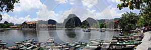 Port harbor boat for vietnamese people and foreign travelers use service travel visit Tam Coc Bich Dong or Halong Bay on Land with