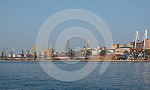 Port (harbour) Vladivostok with lifting crane.