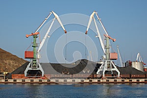 Port (harbour) Vladivostok with lifting crane.