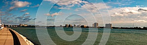 Port Huron Michigan in Panoramic format wide angle to show the industrial skyline. Nice autumn day photo