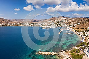 The port of Ios and the beach Yialos, Greece