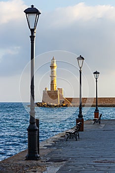 port and Lighthouse in Chania, Crete, Greece