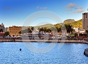 Port-Louis- capital of Mauritius.Sea tropical landscape in a sunny day