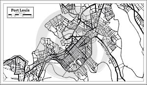 Port Louis Mauritius City Map iin Black and White Color. Outline Map