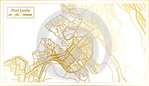 Port Louis Mauritius City Map in Retro Style in Golden Color. Outline Map