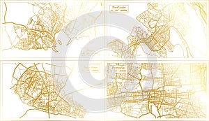 Port Louis Mauritius, Porto Novo Benin, Pretoria South Africa and Praia Cape Verde City Map Set photo