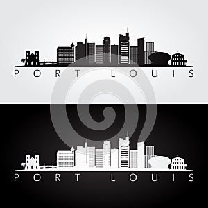 Port Louis skyline and landmarks silhouette