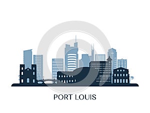 Port Louis skyline, monochrome silhouette.