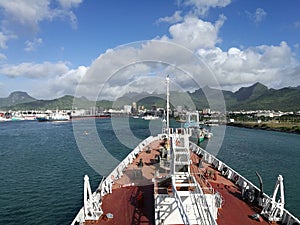 Port-Louis view from ship on Mauritius island