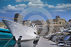 Port with luxury yacht and sailboats in Monaco