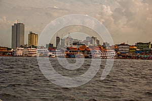 Port of Manaus, Amazon - Brazil. Typical Amazon boats in the port of Manaus Amazonas
