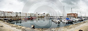 Port marina and buildings in center of Coruna Spain