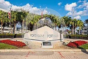 The Port of Miami sign next to the entrance of the port facilities