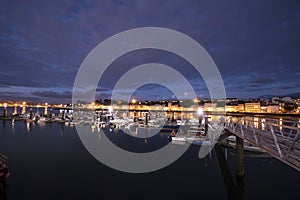 Port at nigth full of boats