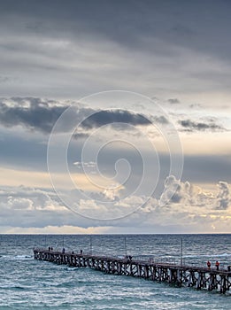 Port Noarlunga Beach and jetty in the strong wind and storm