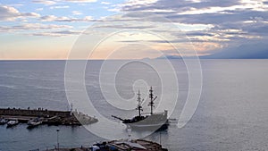 Port in Old City of Antalya or Kaleici in Turkey. Tourist ship arranges tour