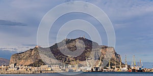 The port in Palermo with Mount Pellegrino and Utveggio Castle