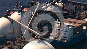 port of Riga seen from above with various piers, terminals, railway and cargo