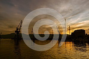 Port of Rijeka, Croatia dramatic sunset view