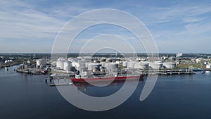 Port of Rotterdam. Botlek. Oil refinery plant from industry zone, Aerial view oil and gas industrial, Refinery factory oil storage