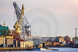 Port Ship Repair Loading crane dock shipping .logistic company concept