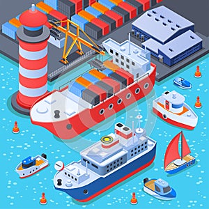 Port With Ships Isometric Composition