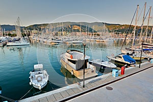 The port at sunset. Lavagna. Liguria. Italy