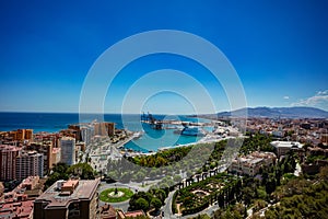 Port, town hall Malaga Park, Pedro Luis Alonso gardens top view photo