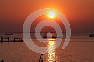 Port of Trieste, Italy - Sunset on sea