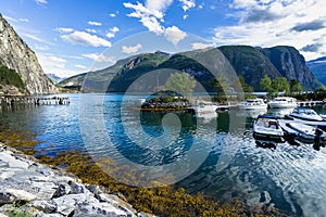 Port of Valldal, a village on Norddalsfjorden, Sunnmore, More og Romsdal, Norway