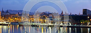 Port Vell with Commercial centre in dawn. Barcelona photo