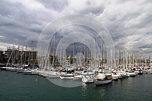 Port Vell harbor area. Barcelona, Catalonia, Spain