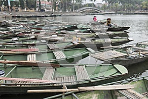 Port with Vietnamese boats. Nimh Binh, Vietnam.