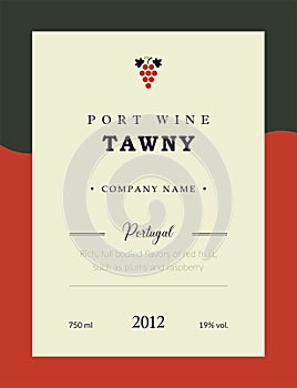 Port wine label. Vector premium template set. Clean and modern design. Towny and Red wine. National Portuguese Wine.