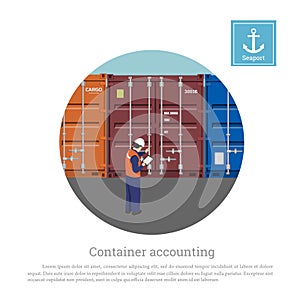 A port worker near the container. Harbor`s engineer controlling cargo