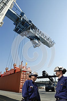 Port workers and container port photo