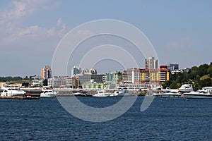 Port with yachts and hotel buildings Nessebar Bulgaria
