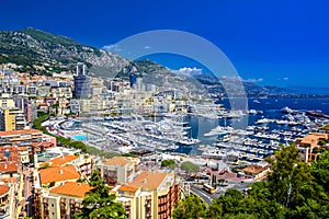 Port with yachts in La Condamine, Monte-Carlo, Monaco, Cote d`Azur, French Riviera photo