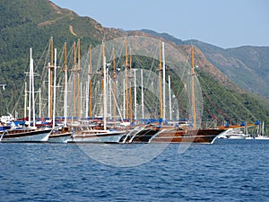 Port with yachts in marmaris turkish resort