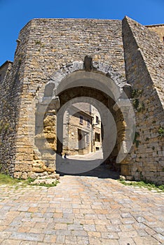 Porta all` Arco, one of city`s gateways, is the most famous Etruscan architectural monument in Volterra