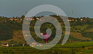 Porta Bohemica place in end of summer with sunset sunny light and flying balloon