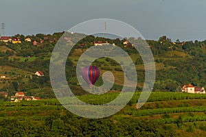 Porta Bohemica place in end of summer with sunset sunny light and flying balloon