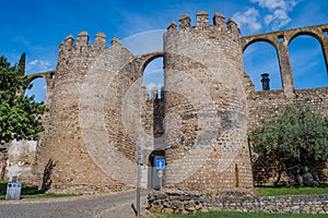 Porta de Beja entrance portal in the Serpa castle wall with two cylindrical turrets, Alentejo PORTUGAL