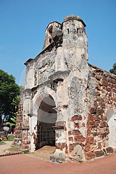 Porta de Santiago, part of the ruins of the A Famosa Portuguese